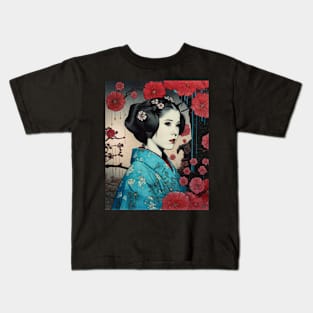 Streetwear Graphical Geiko Leia Vintage Cherry Blossom Woodblock Japanese Kids T-Shirt